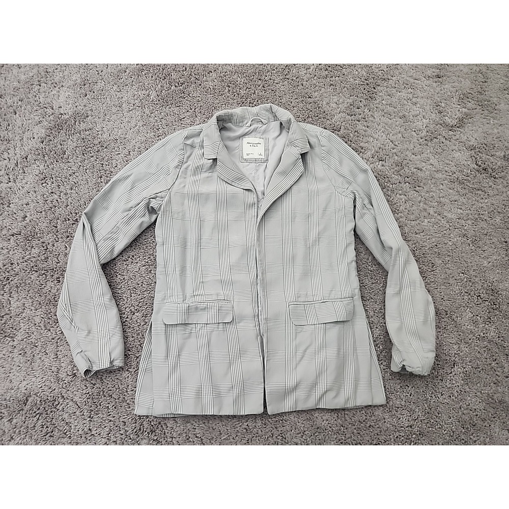 Abercrombie & Fitch Blazer Womens S Gray Plaid Open Front Lined Flap Pockets